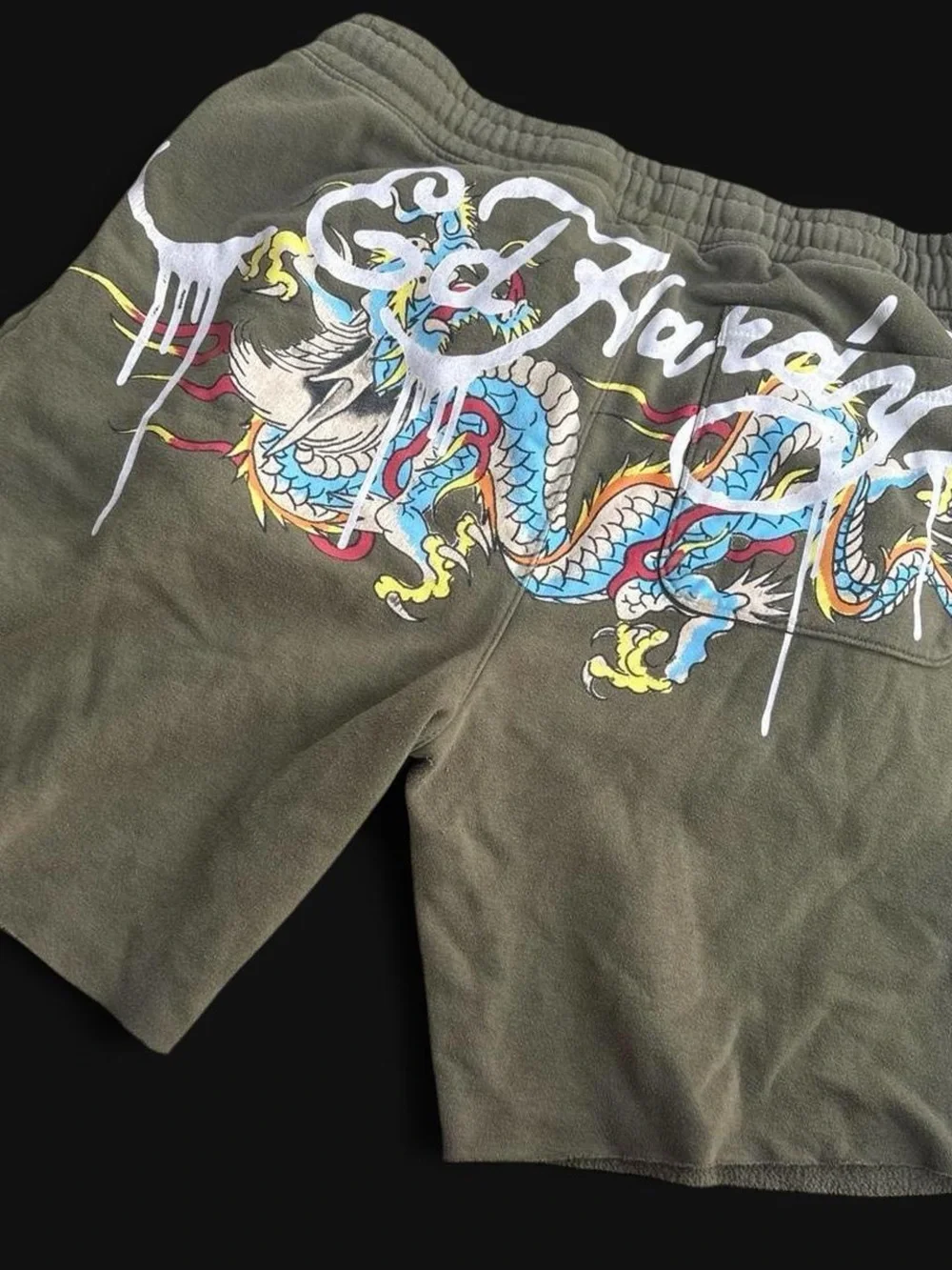 Ed hardyMen's Olive Dragon Graphic Shorts